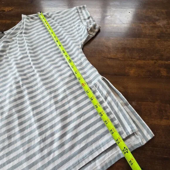 Tribal Blue White Striped Dolman Sleeve Top Cotton Oversized Side Slit Small - Picture 7 of 8